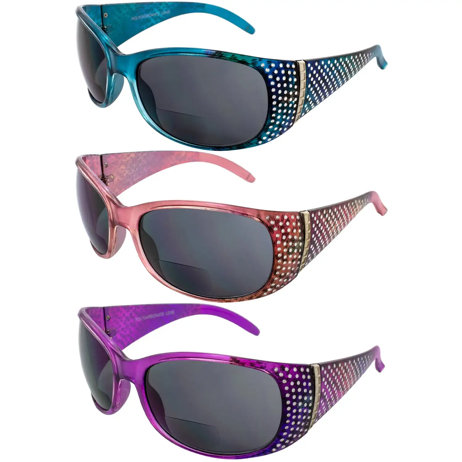 Set 3 Global Vision Galaxy Womens Bifocal Fashion Motorcycle Sunglasses Blue Pink & Lavender Frames 3.0 Magnification Smok...