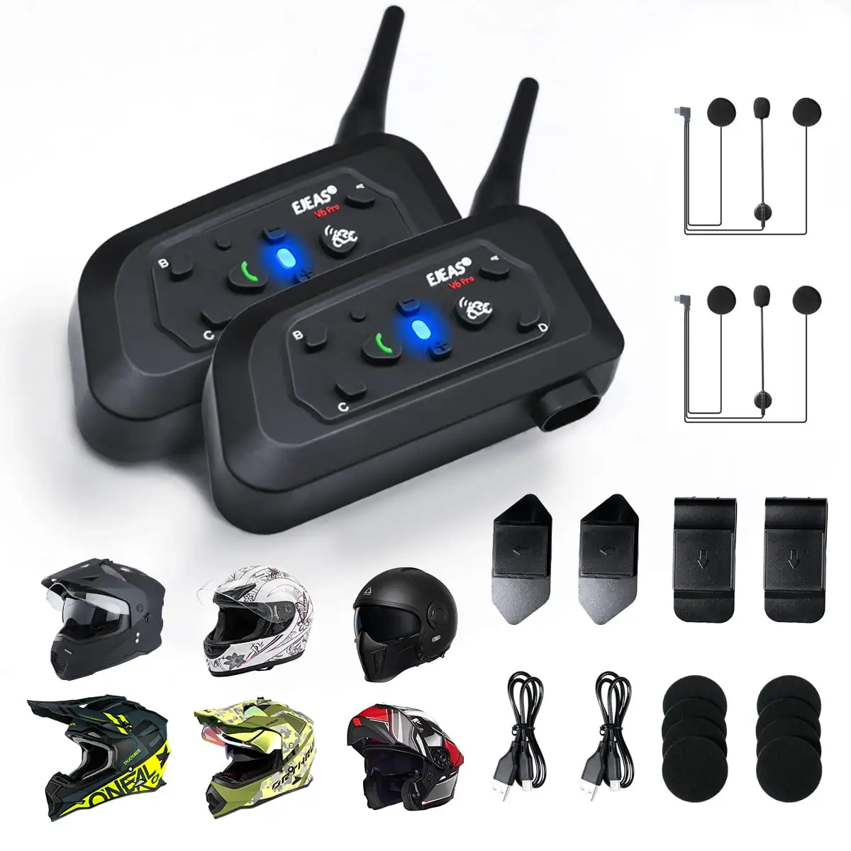 EJEAS V6 Pro Motorcycle Dual Intercom Headphones. Universal Motorcycle Helmet Bluetooth Headset Noise Cancellation & Water...