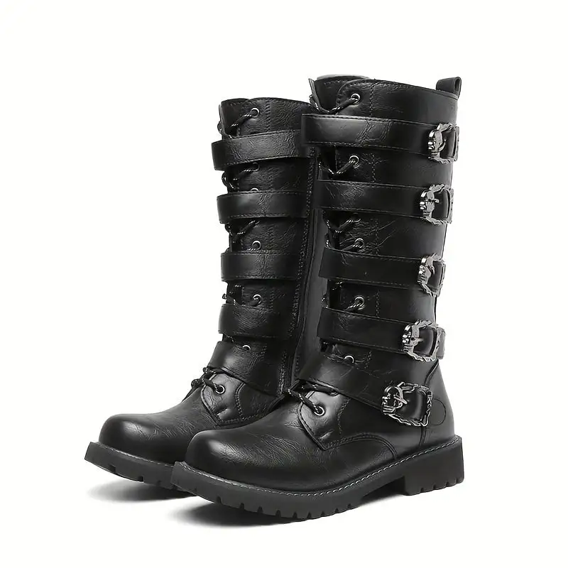 ASWMXR Men's Anti-Skid High-Top Motorcycle Boots Buckle Decor and Side Zippers - Outdoor Footwear 6