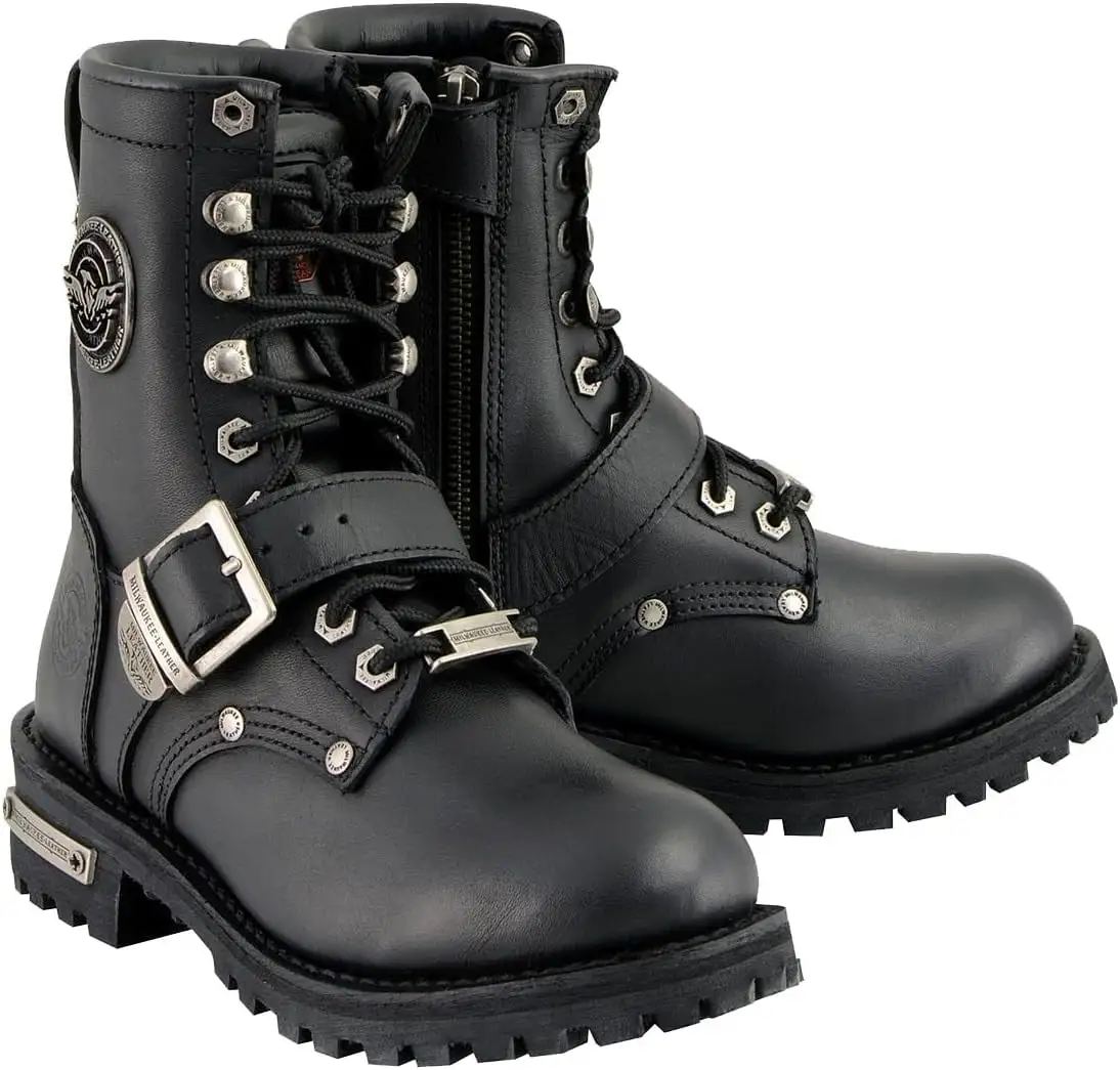 HAIJING Women's Premium Leather Lace-Up Motorcycle Rider Boots Collection MBL - 5