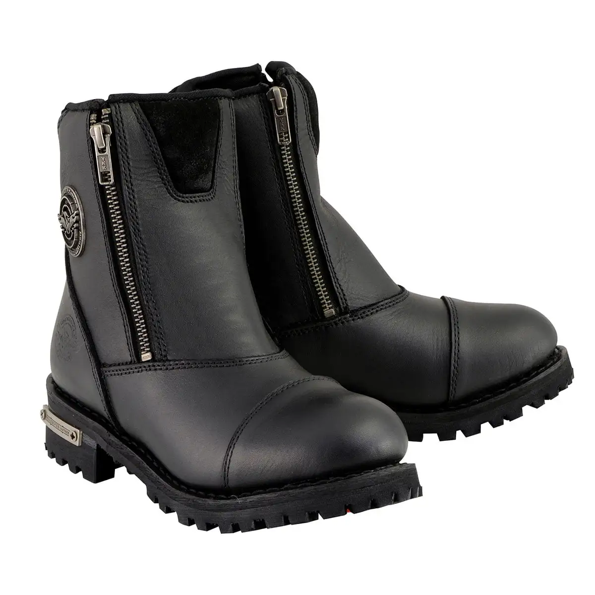 Milwaukee Leather MBM102 Men's Black Smooth Double Sided Zipper Entry Motorcycle Leather Boots 7.5