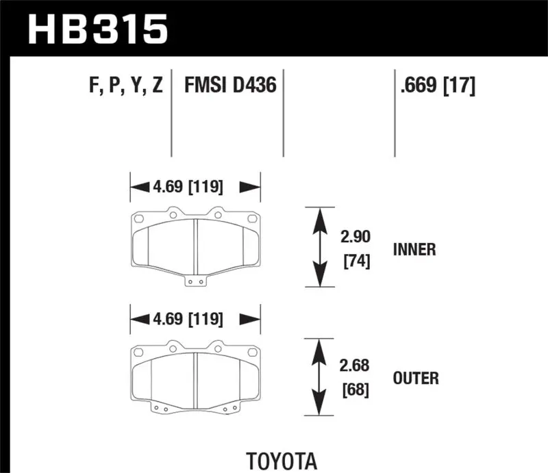 Hawk 95-98 Toyota Tacoma HPS 5.0 Front Brake Pads High Performance Street Compound Hawk Performance