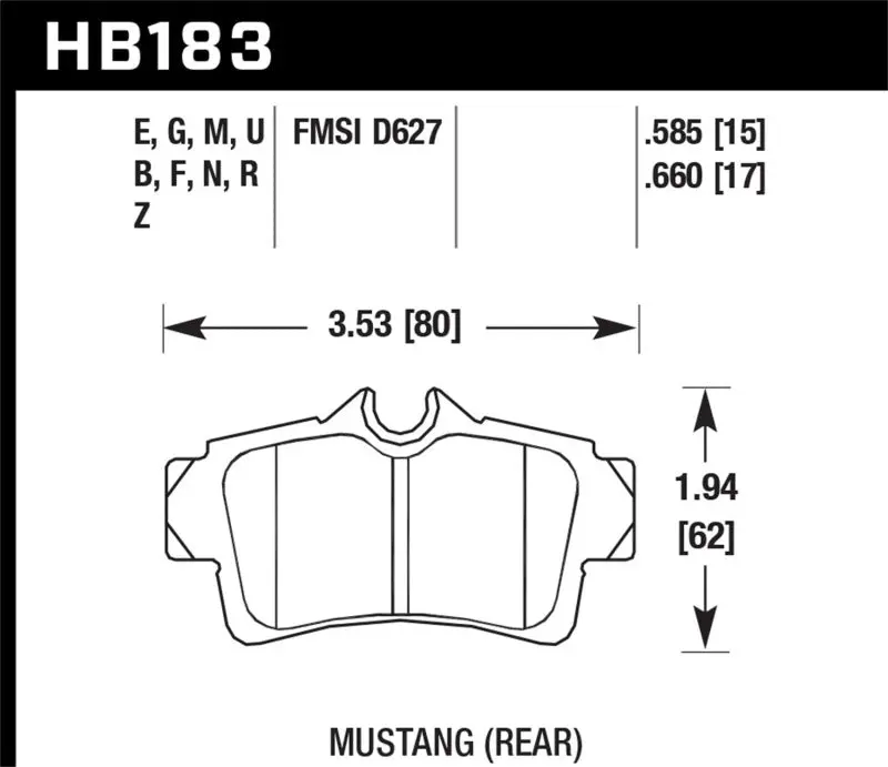Hawk HPS 5.0 Rear Brake Pads 2001 Ford Mustang Bullitt 4.6 Hawk Performance