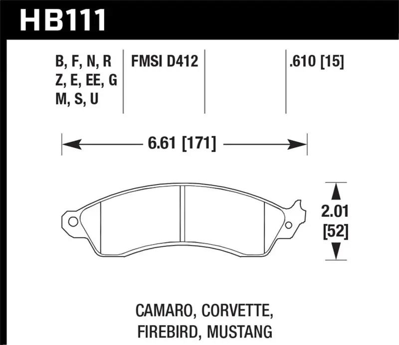 Hawk 1990 Chevy Camaro Iroc-Z Heavy Duty Brakes High Performance Street 5.0 Front Brake Pads Hawk Performance