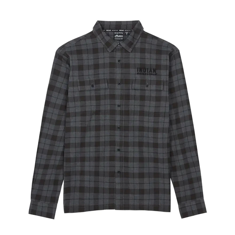 Indian Motorcycle Men's Chicago Plaid Shirt. Black | 2833279