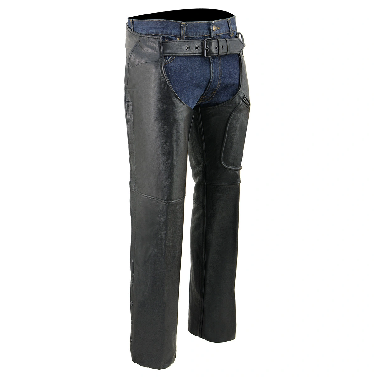 Milwaukee Leather Chaps Men's Black Naked Skin Front 3-Pockets - Thigh Patch Pocket Motorcycle Chap - SH1766 5X-Large