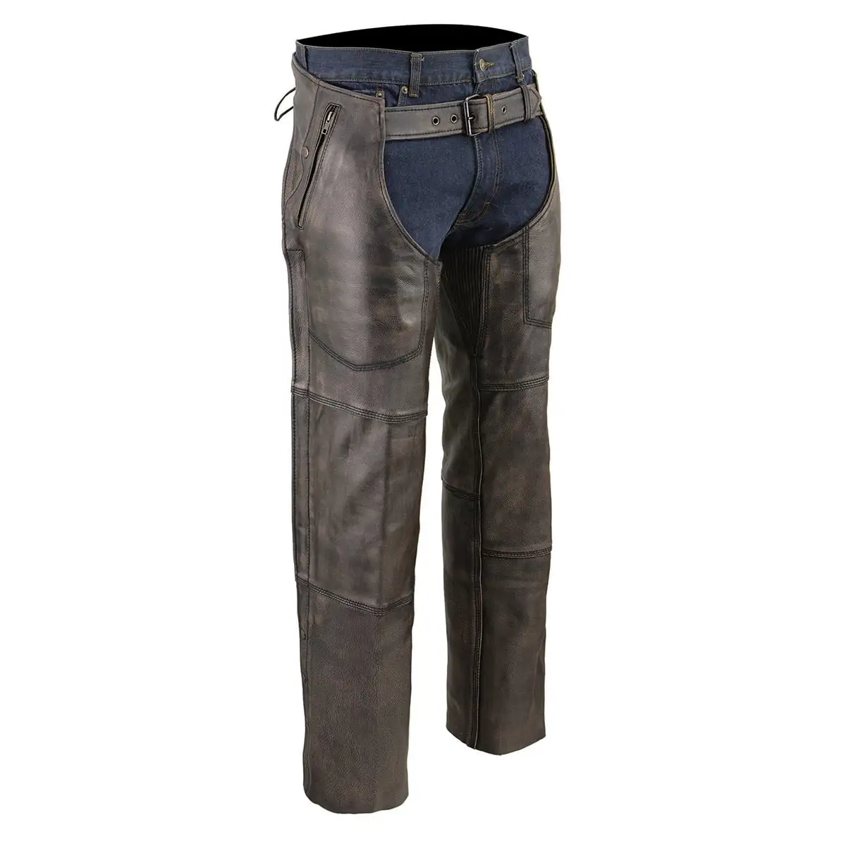 Milwaukee Leather Chaps Men's Distressed Brown Leather Snap Out Thermal Lined 4-Pockets Motorcycle Chap MLM5500 XXX-Large