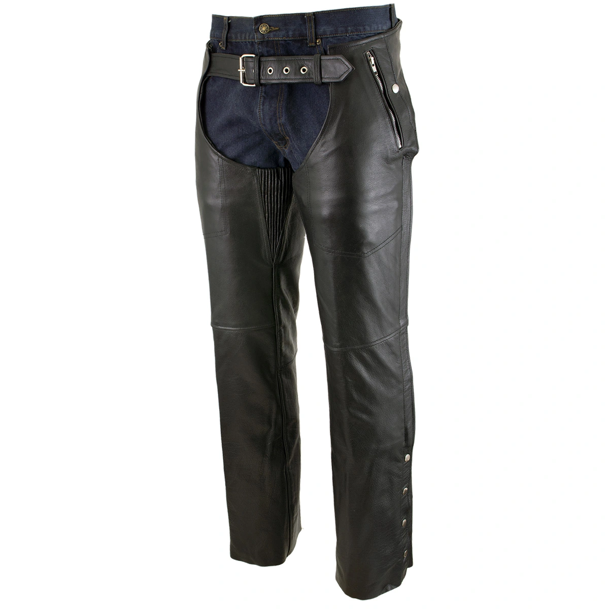 Xelement B7561 Men's Black Motorcycle Leather Riding Chaps Removable Insulating Liner 40