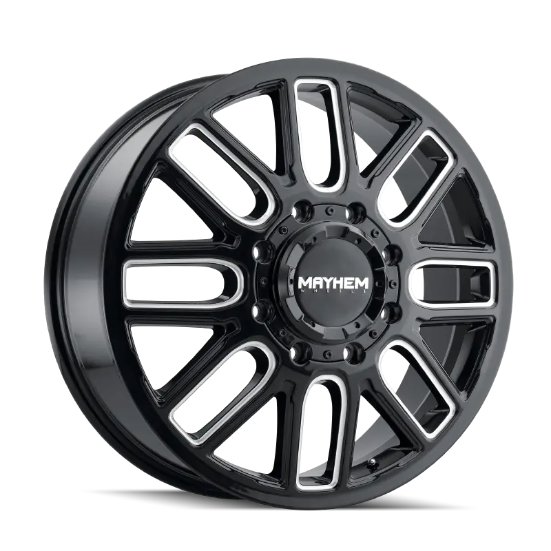 Mayhem 8107D Cogent Dually 22x8.25 Black Wheel Milled Spokes 8x200 Bolt Pattern 115mm Offset 142mm Hub