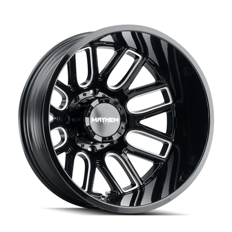 Mayhem 8107D Cogent Dually 22x8.25 Black Wheel Milled Spokes 8x200 Bolt Pattern -192mm Offset 142mm Hub
