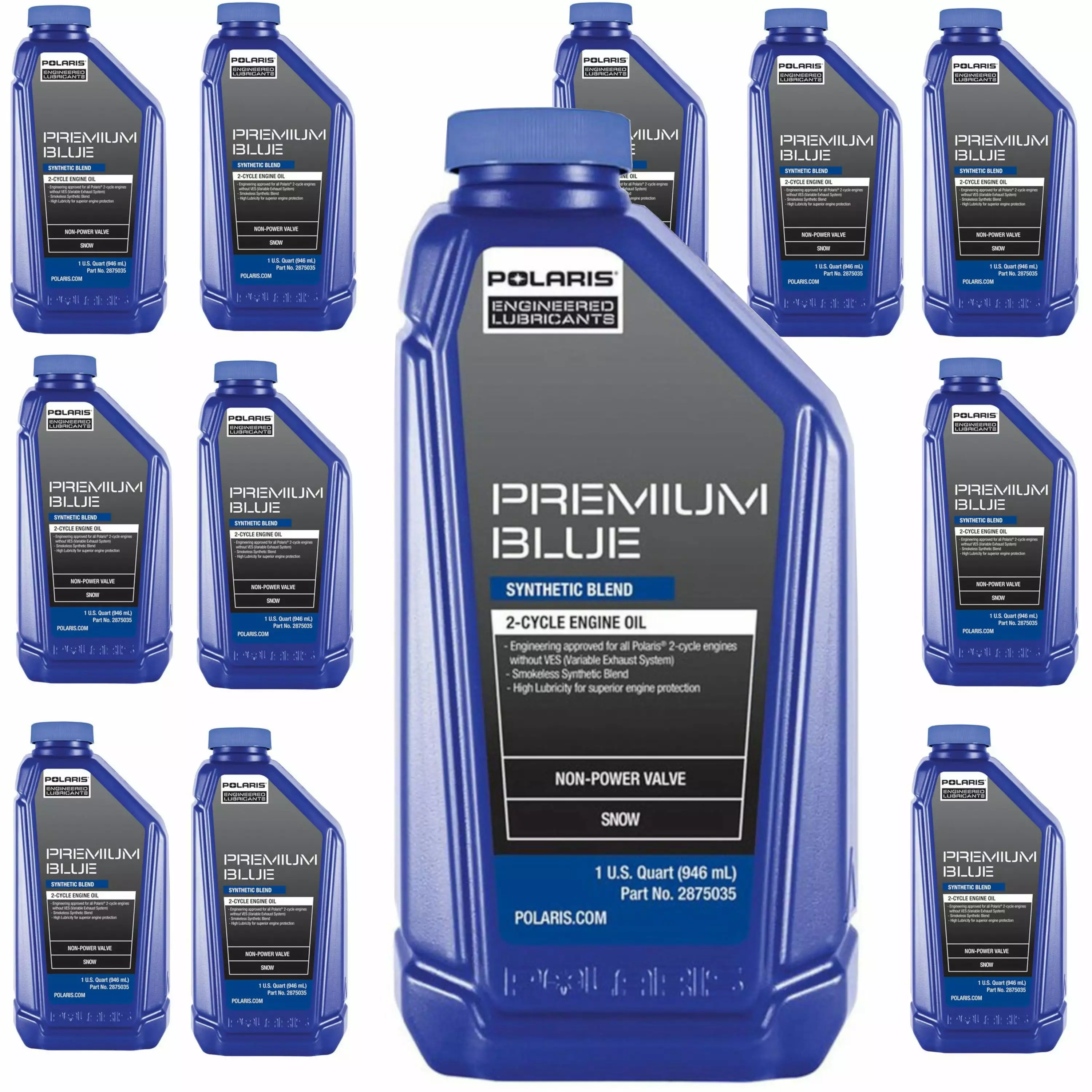 Polaris New OEM Luxury Blue Synthetic Blend 2-Cycle Engine Oil - Quart. 2882201x12