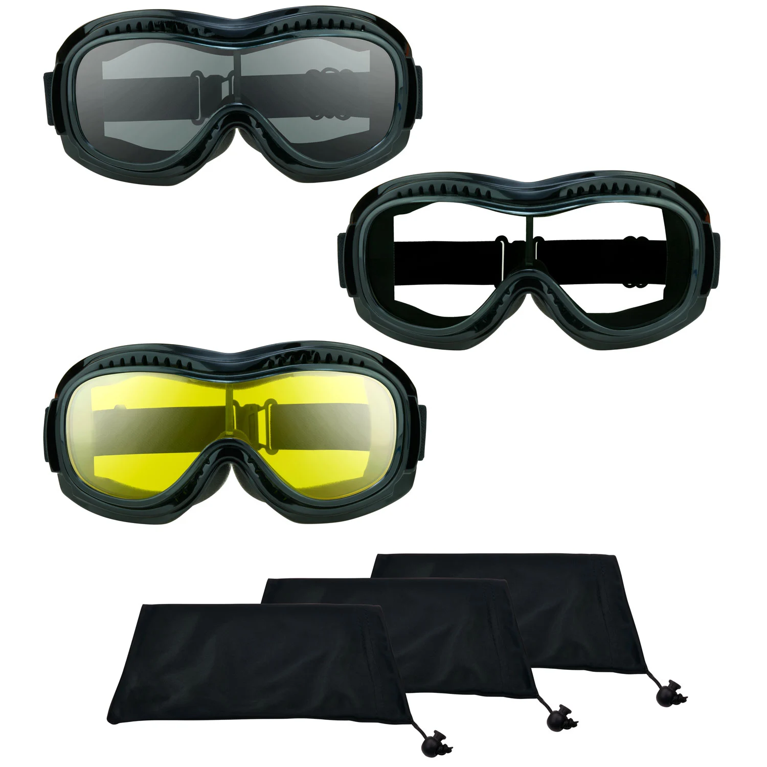 Bikershades Fit-over RX Glasses Smoke & Clear & Yellow Goggles Prescription Motorcycle Riding