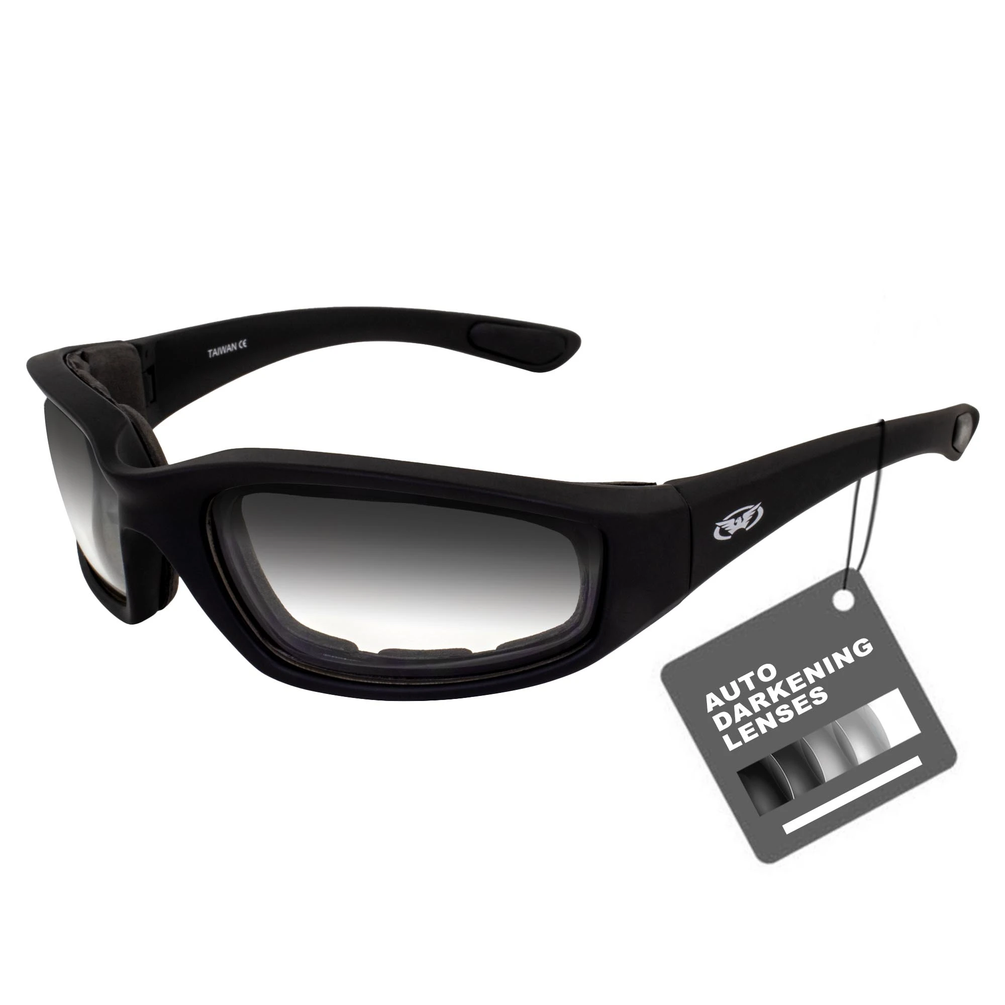Global Vision Kickback Z 24 Polarized Photochromic Motorcycle Sunglasses Padded Black Frame Clear Smoke Lenses Z87.1