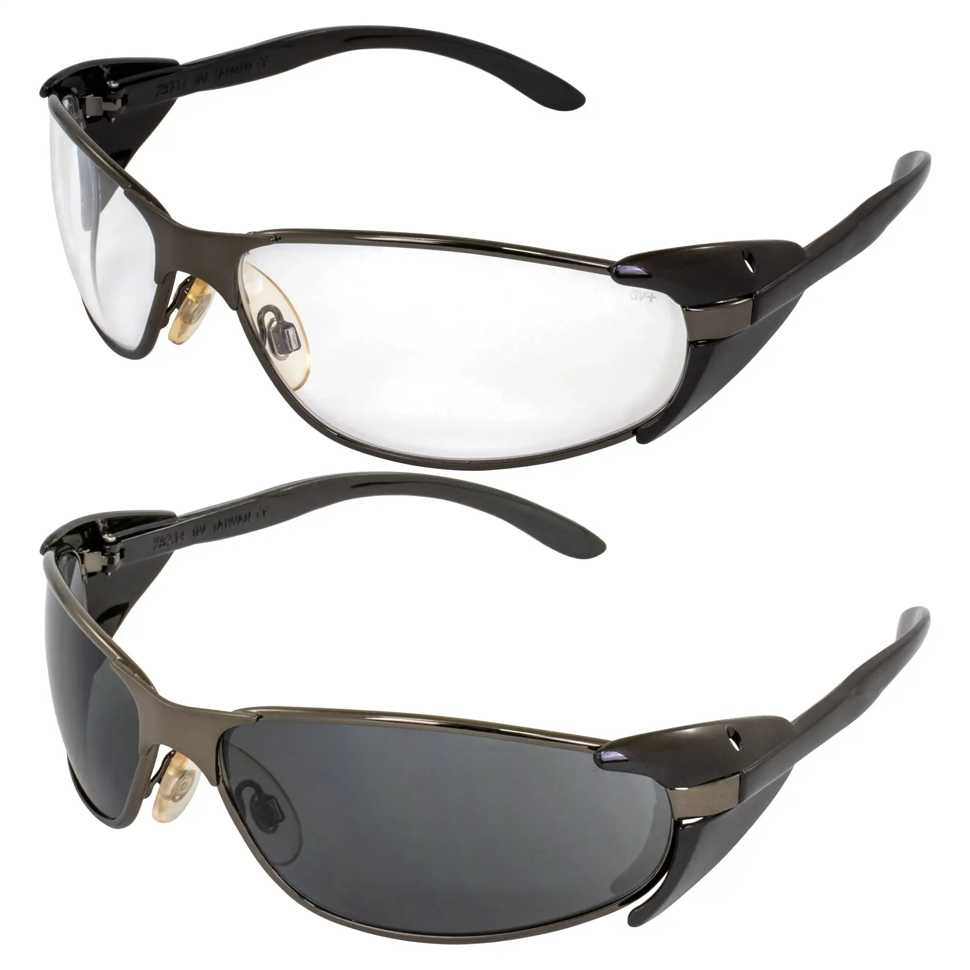 Global Vision 2 Pairs Supra Motorcycle Safety Glasses w/Side Shields Scratch-Resistant Black Metal Frame w/Smoke & Clear L...