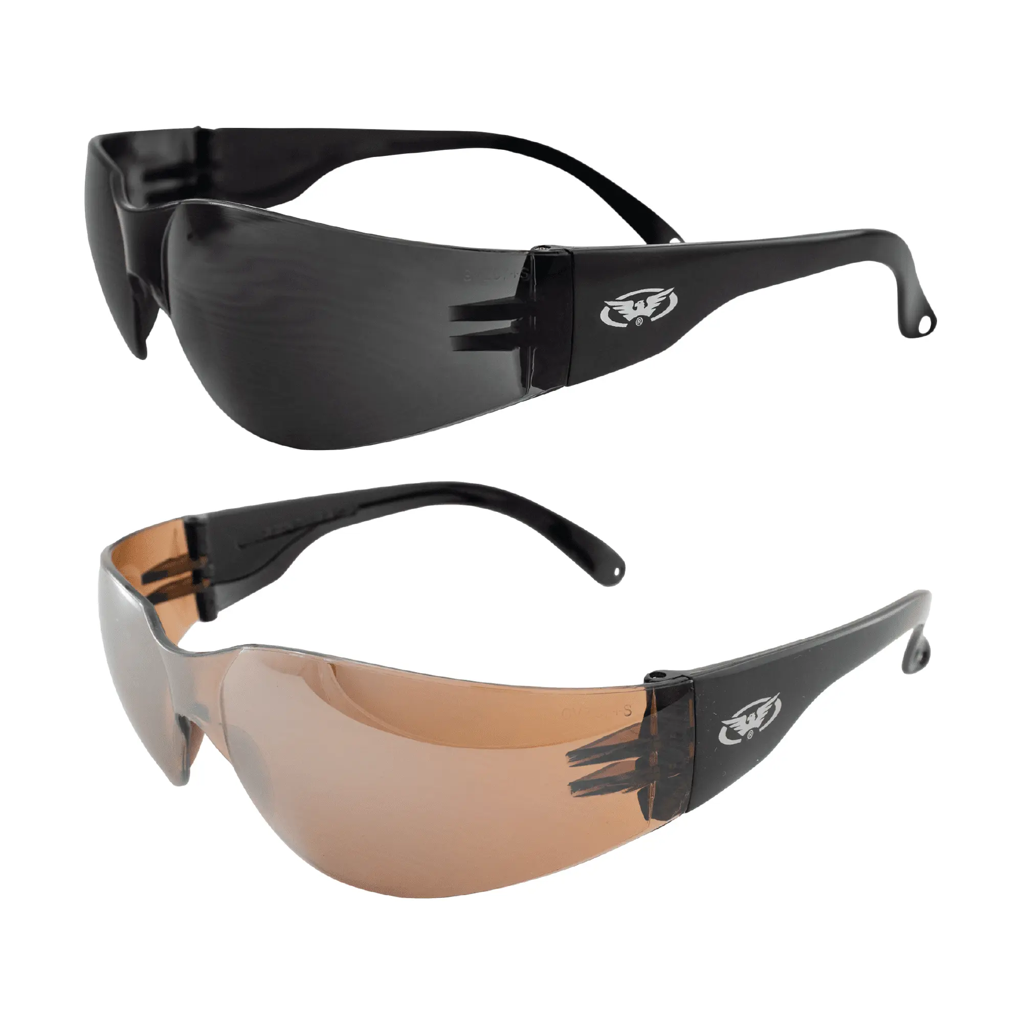 Two Pairs Global Vision Rider Safety Motorcycle Riding Sunglasses Black Frames One Pair Super Dark Lens and One Pair Drivi...