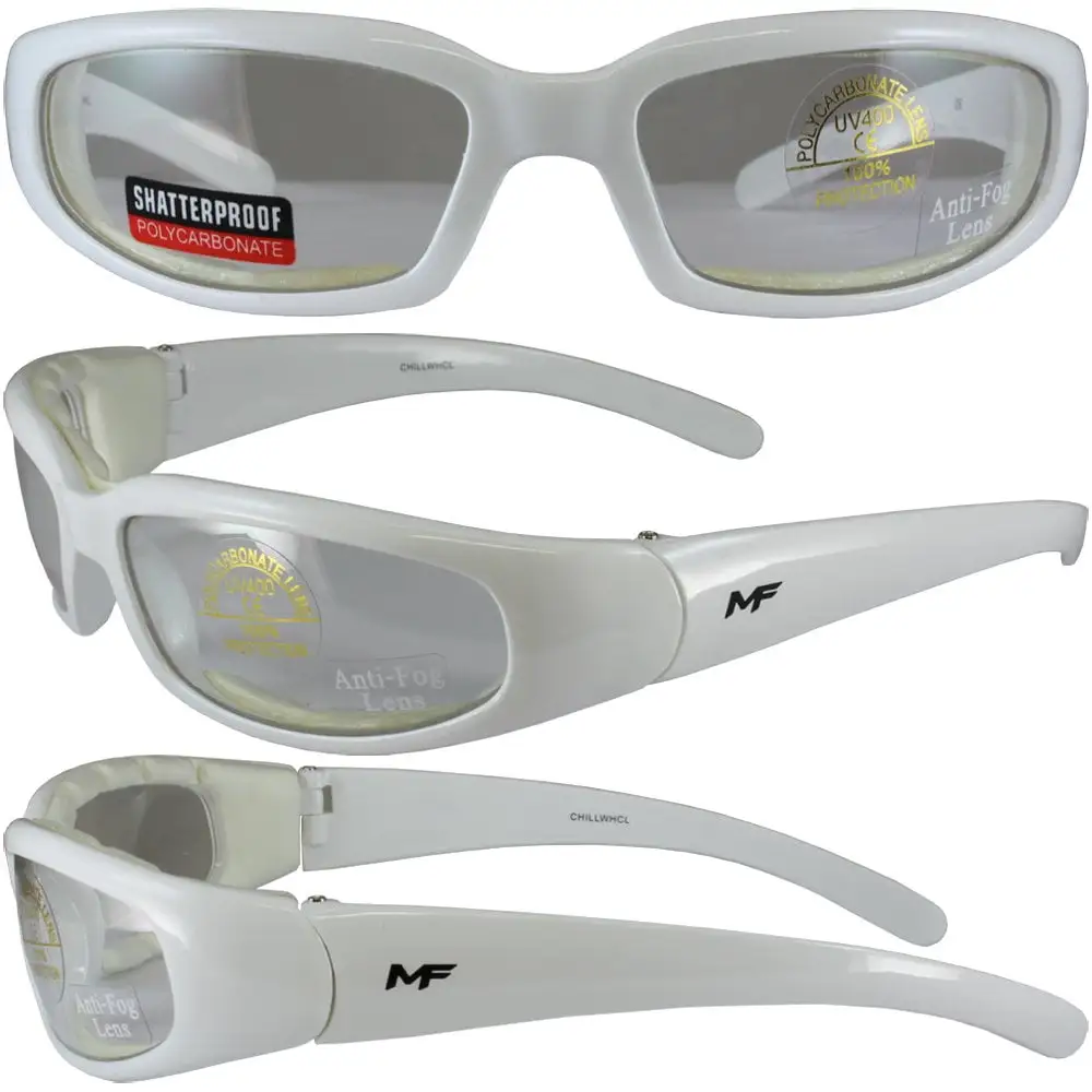 MotoFrames MF Chill Padded Motorcycle Sunglasses White Frames Clear Lens