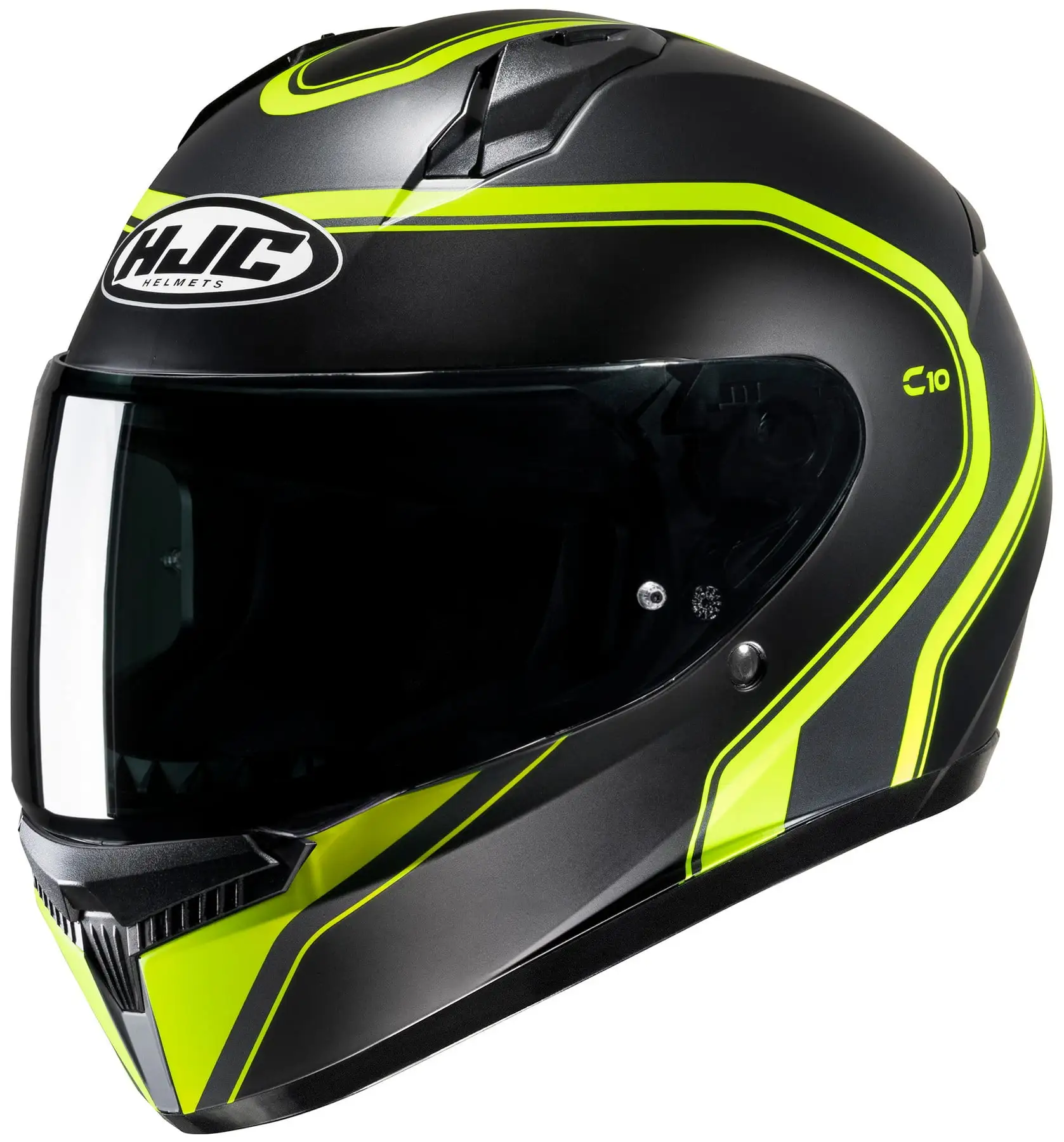 HJC C10 Elie Helmet Semi-Flat Hi-Viz Yellow (MC-3HSF) (Small. Black Semi-Flat Hi-Viz Yellow (MC-3HSF)) S HJC Helmets