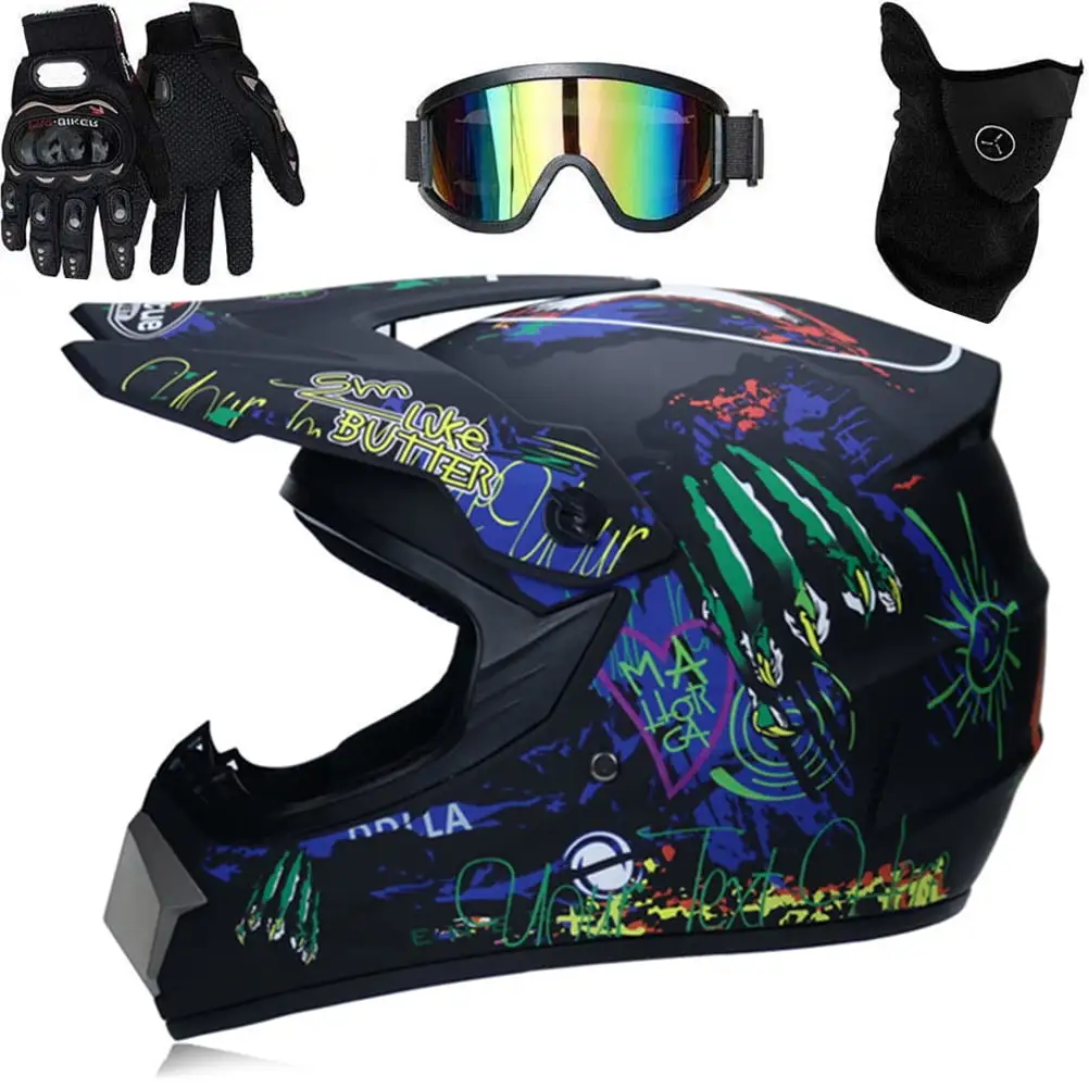 Professional Motocross Helmet Kids Adults Motocross Dirt Bike Off Road Motorcycle Helmet Goggles Gloves Face Cover HXW