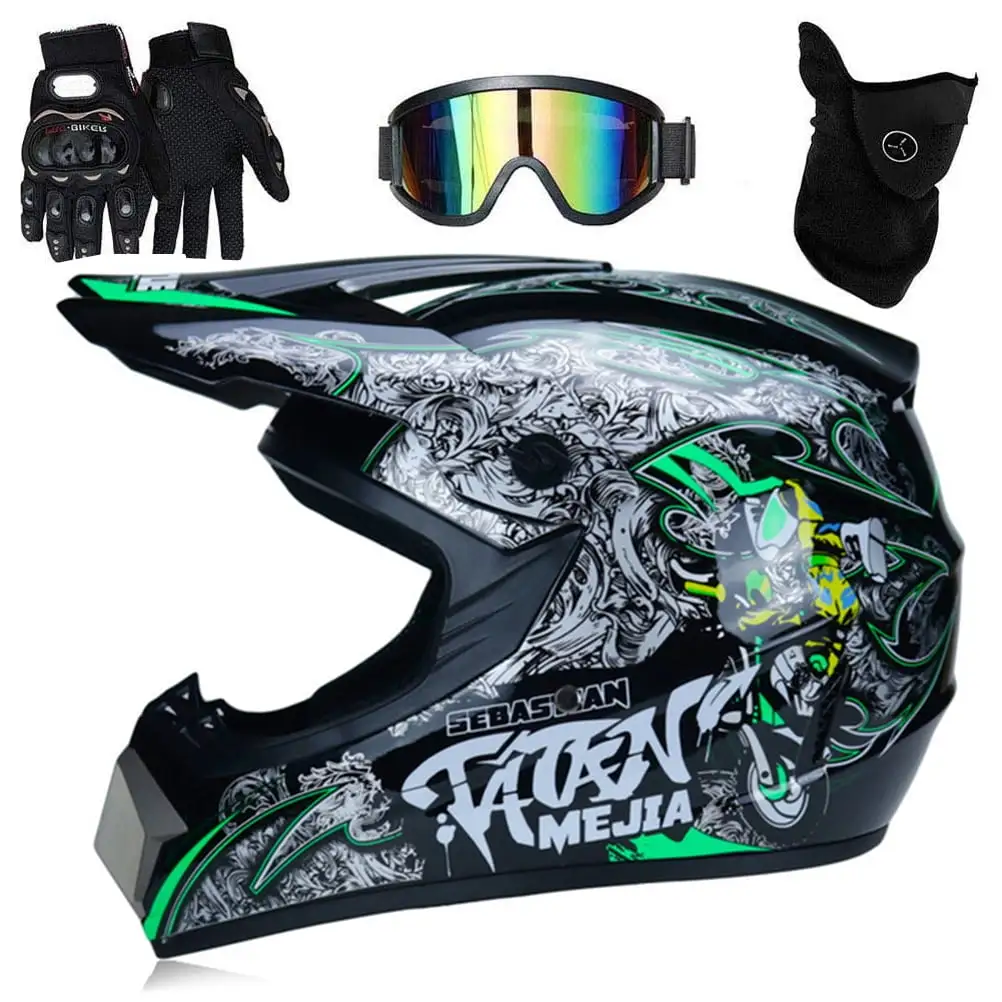 Professional Motocross Helmet Kids Adults Motocross Dirt Bike Off Road Motorcycle Helmet Goggles Gloves Face Cover HXW