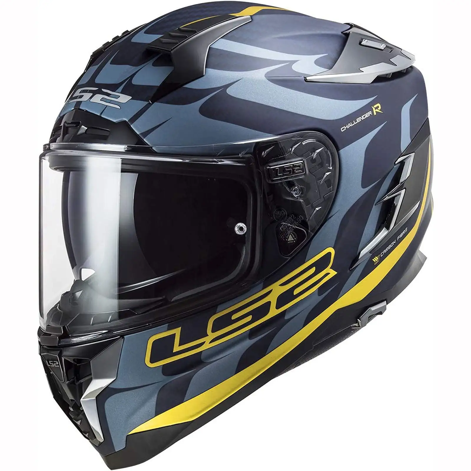 LS2 Challenger C Flames Blue Carbon Gold Helmet size X-Large Xl LS2 Helmets
