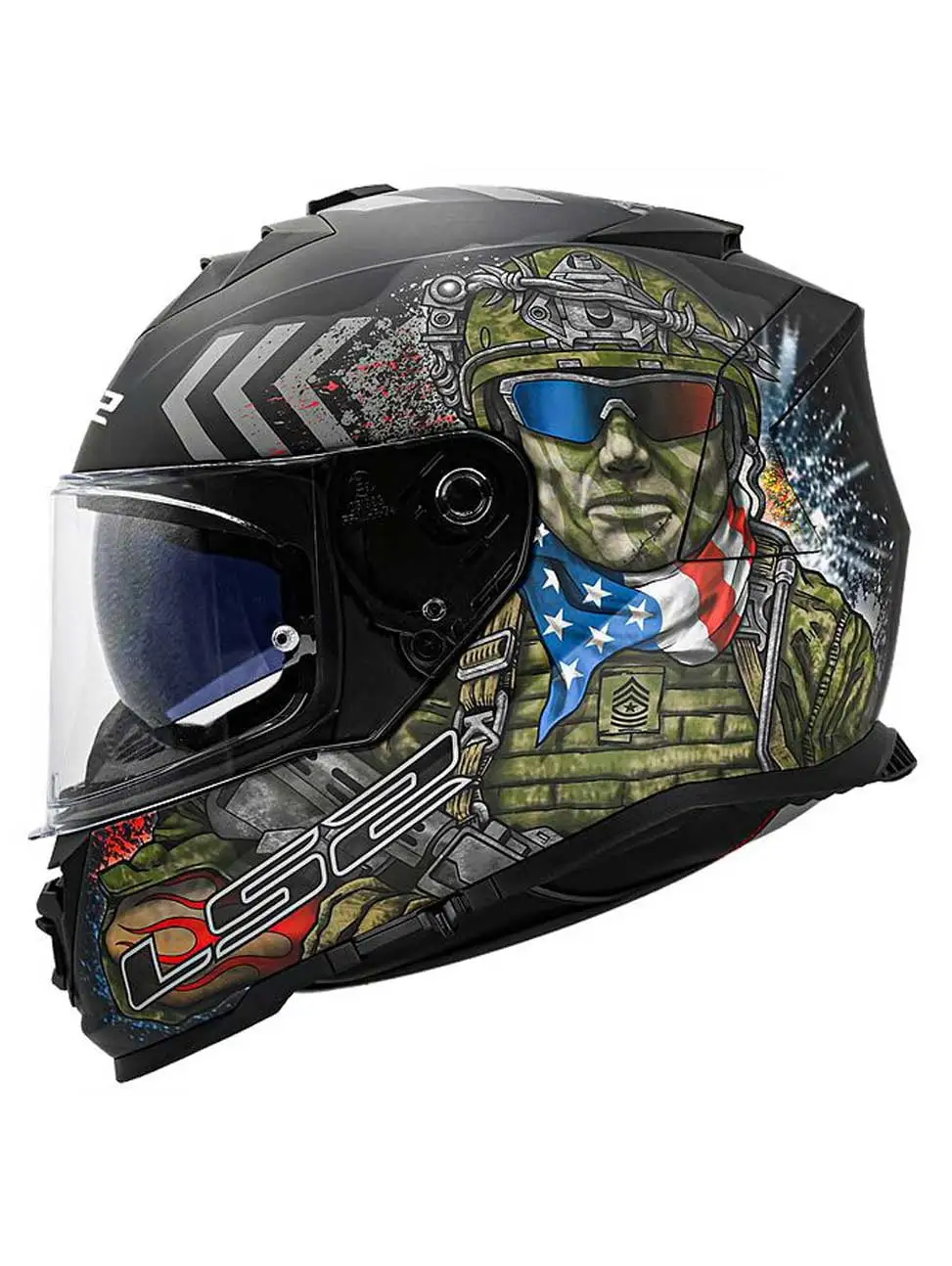 LS2 Helmets Assault Commando Full Face Motorcycle Helmet. Matte Black/Camo (L)
