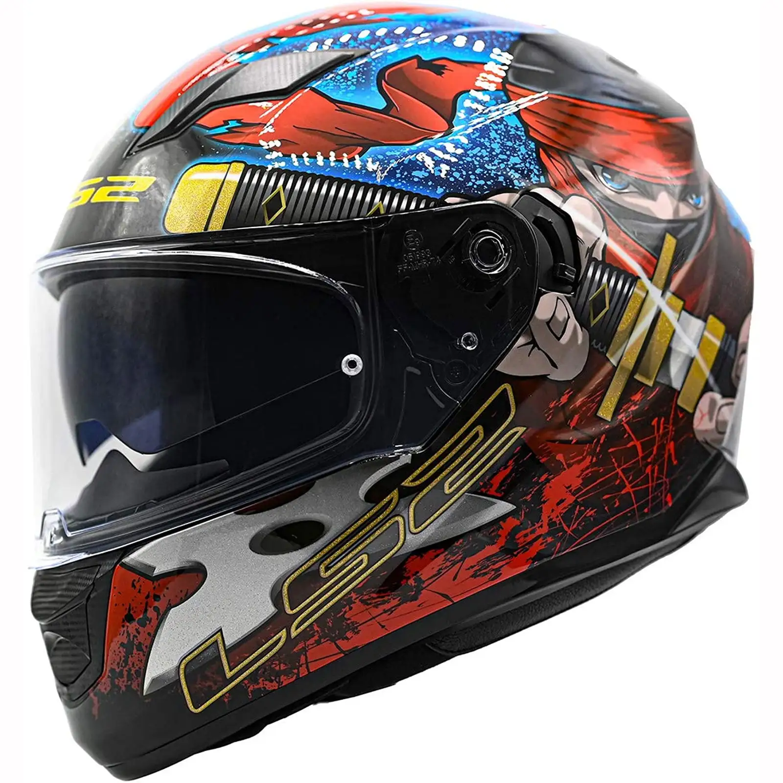 LS2 Helmets Ninja Stream Street EVO Full Face Motorcycle Helmet. Red & Blue (L)
