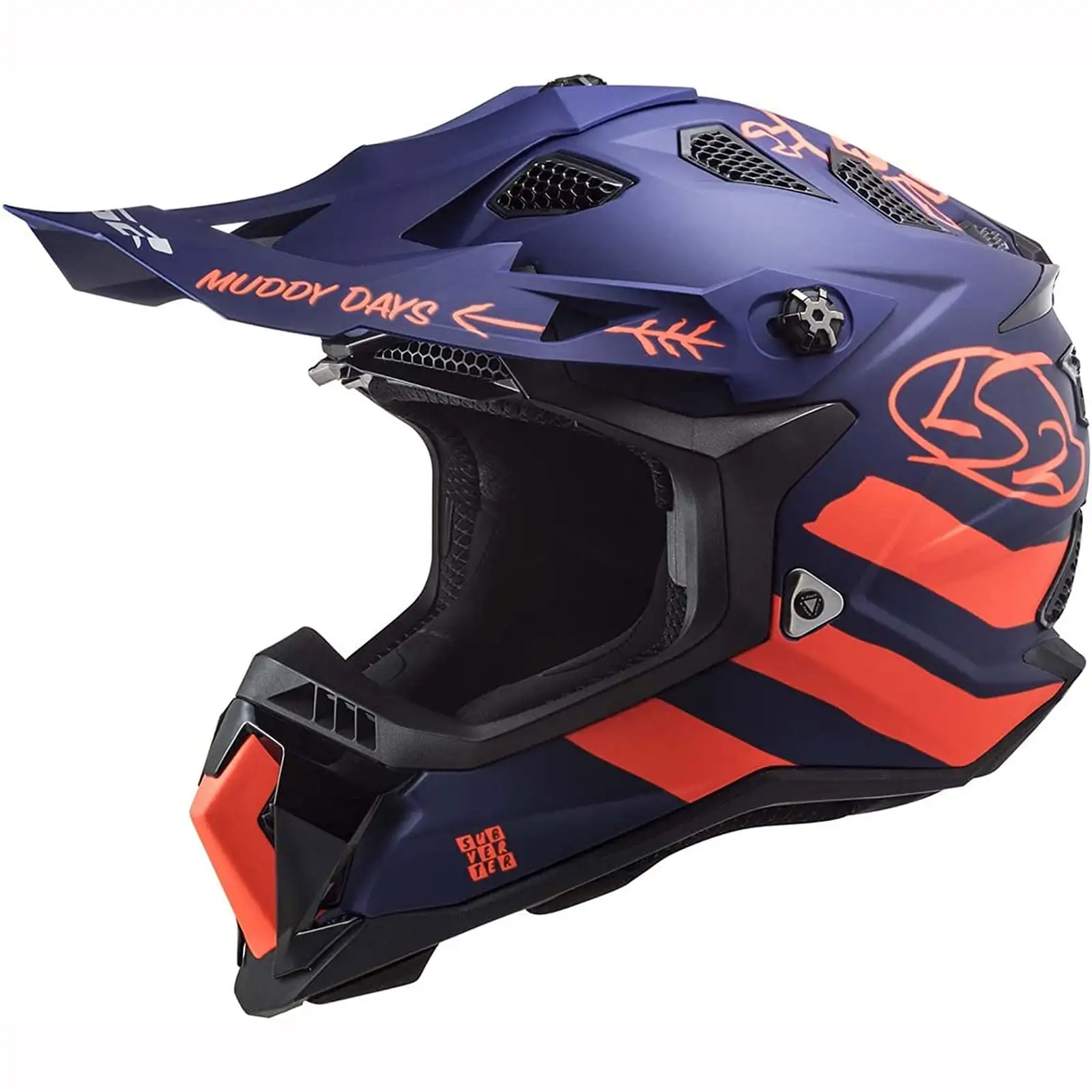 LS2 Subverter Evo Cargo Matte Blue Flourescent Orange Helmet size 2X-Large LS2 Helmets
