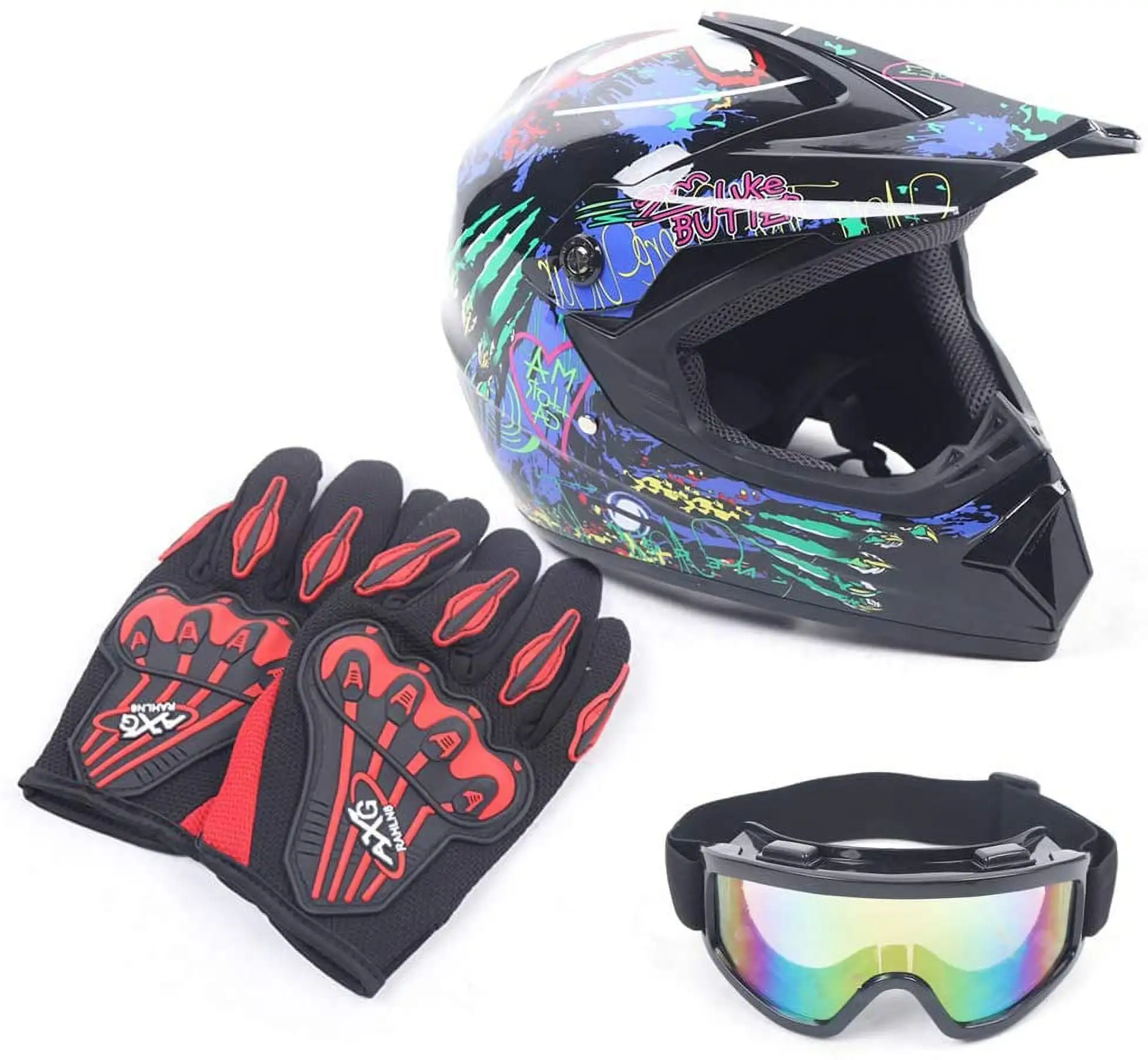 Motorcycle Helmet Unisex-Adult. Off-Road Full Face Helmet Motocross ATV Dirt Bike Helmet. Dirt Bike Motorcycle Helmet Gogg...
