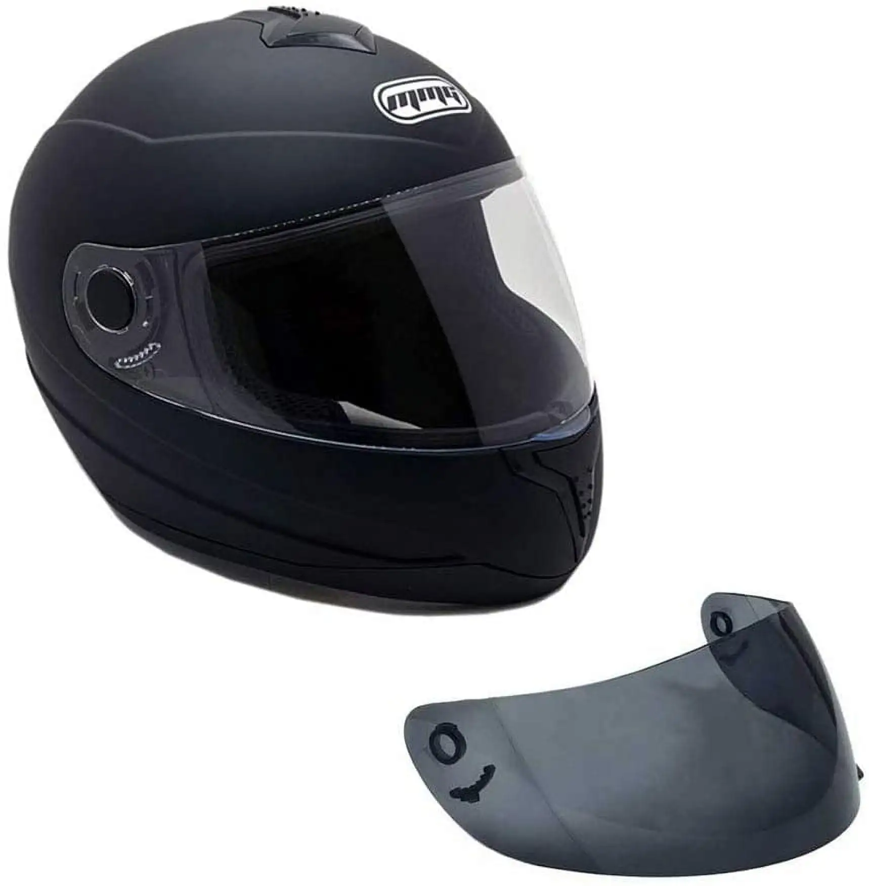 MMG Adult Full Face Helmet DOT �C Matte Black MEDIUM ( Spare Shield) Model 26