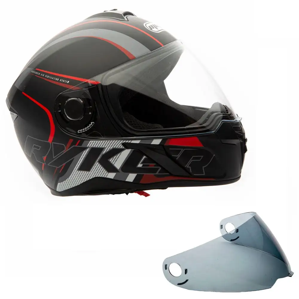 MMG Adult Motorcycle Full Face Helmet DOT Street - Matte Black Red (Medium) Model 21