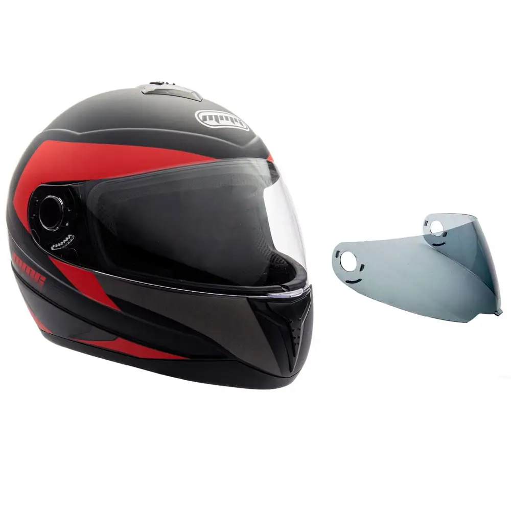 MMG Adult Motorcycle Full Face Helmet DOT Spare Tinted Shield - Matte Black Red (Medium) Model 26