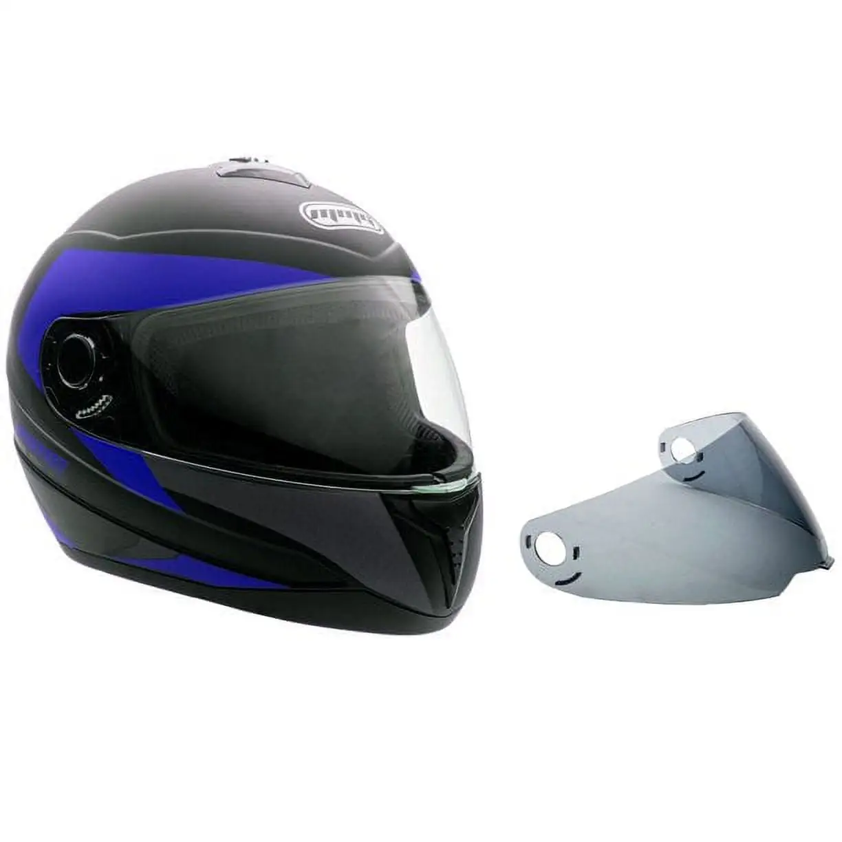 MMG Adult Motorcycle Full Face Helmet DOT Spare Tinted Shield - Matte Black Blue (Medium) Model 26