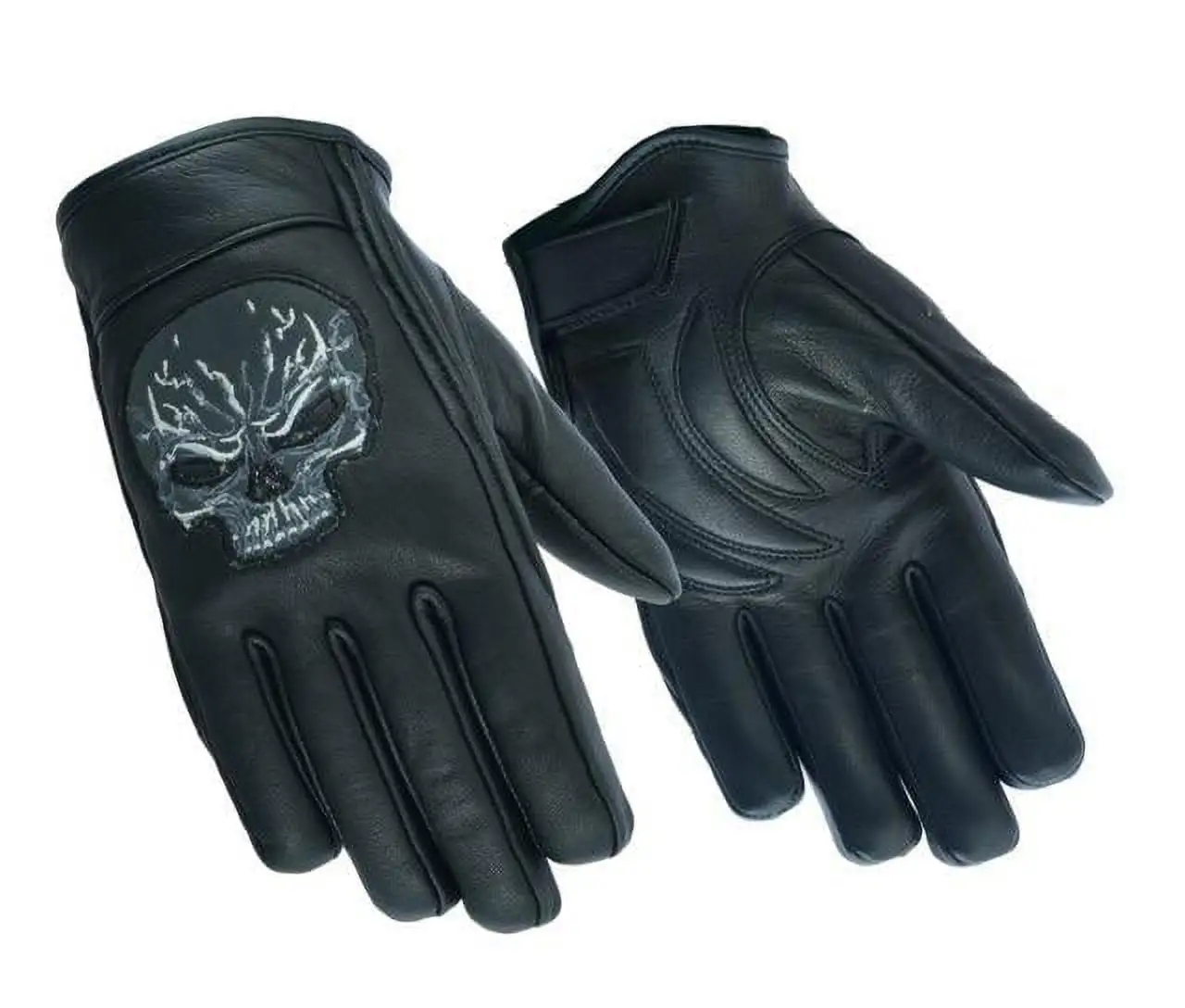 Daniel Smart Men's Motorcycle Leather Reflective Skull Short Glove & Touch Screen Fingertips DS Daniel Smart