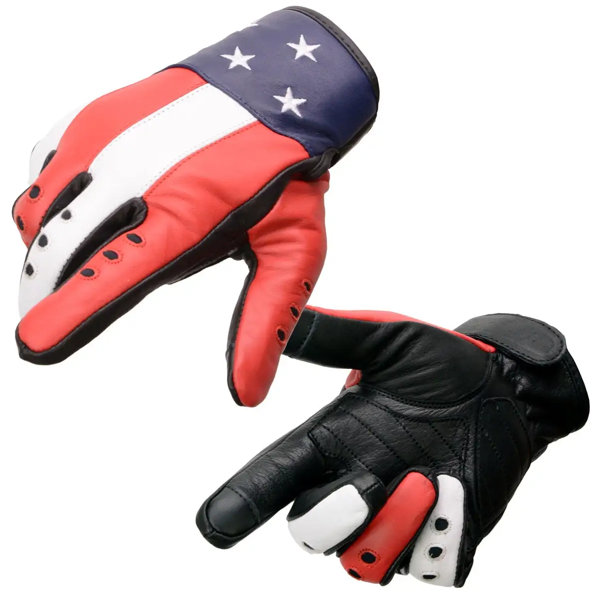 Milwaukee Leather MG7527 Men's Black Leather i-Touch Screen Compatible Motorcycle Hand Gloves w/ Stars and Stripes Medium Xs