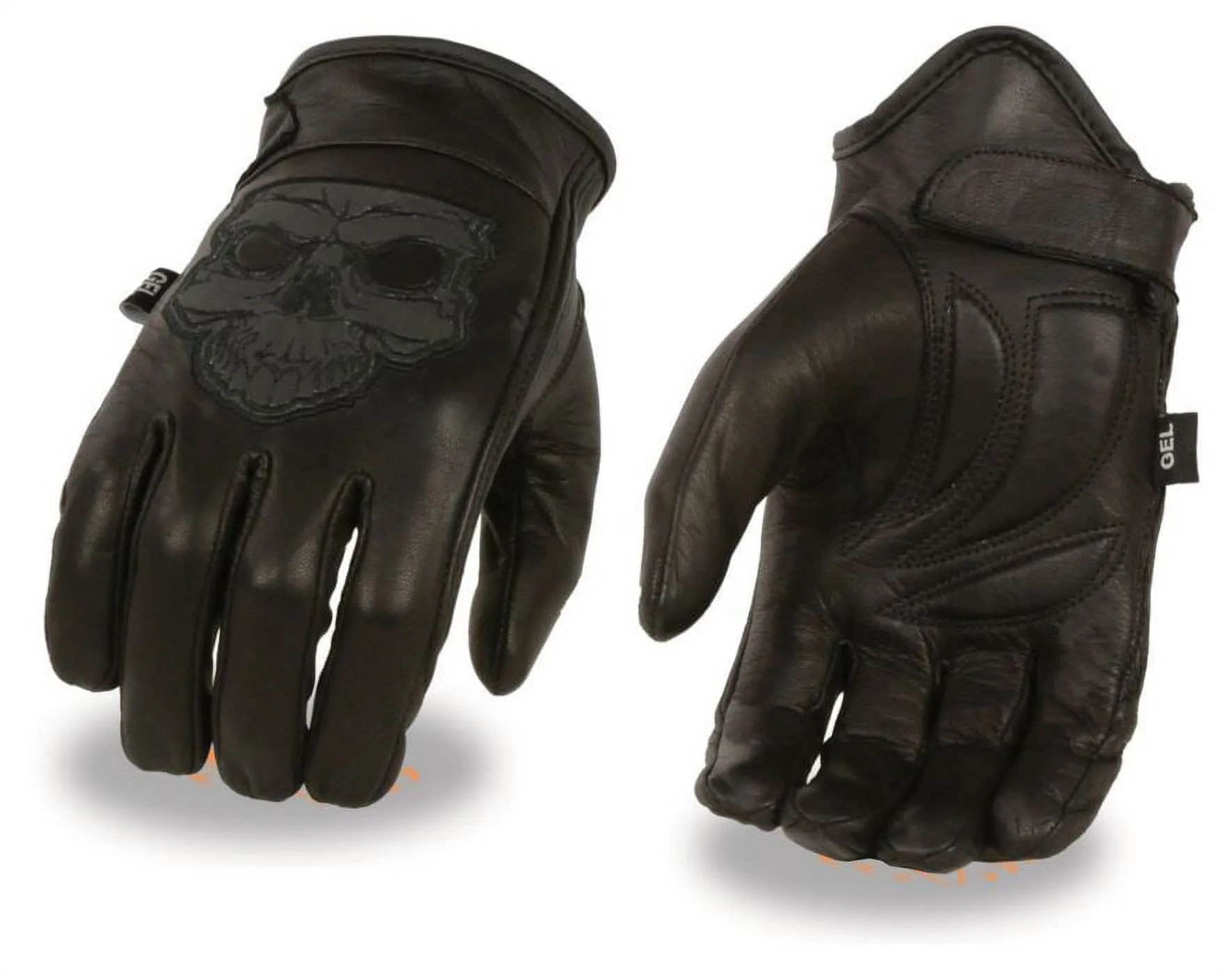 Milwaukee Mens Premium Leather Short Wrist Gel Palm Driving Gloves w/Reflective Skull Embroidery Black Milwaukee Leather