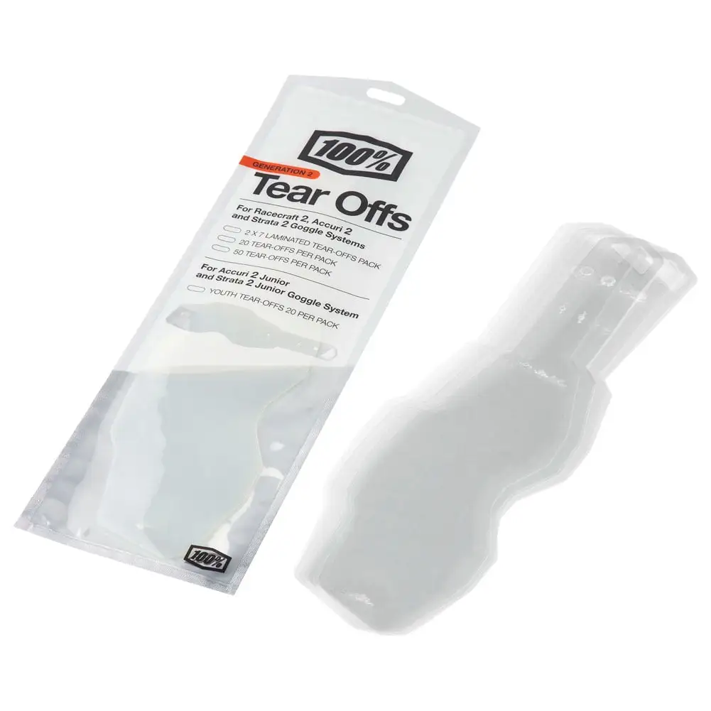 100% Youth Accuri 2/Strata 2 Goggle Tear-Offs 20 Pack Standard Clear