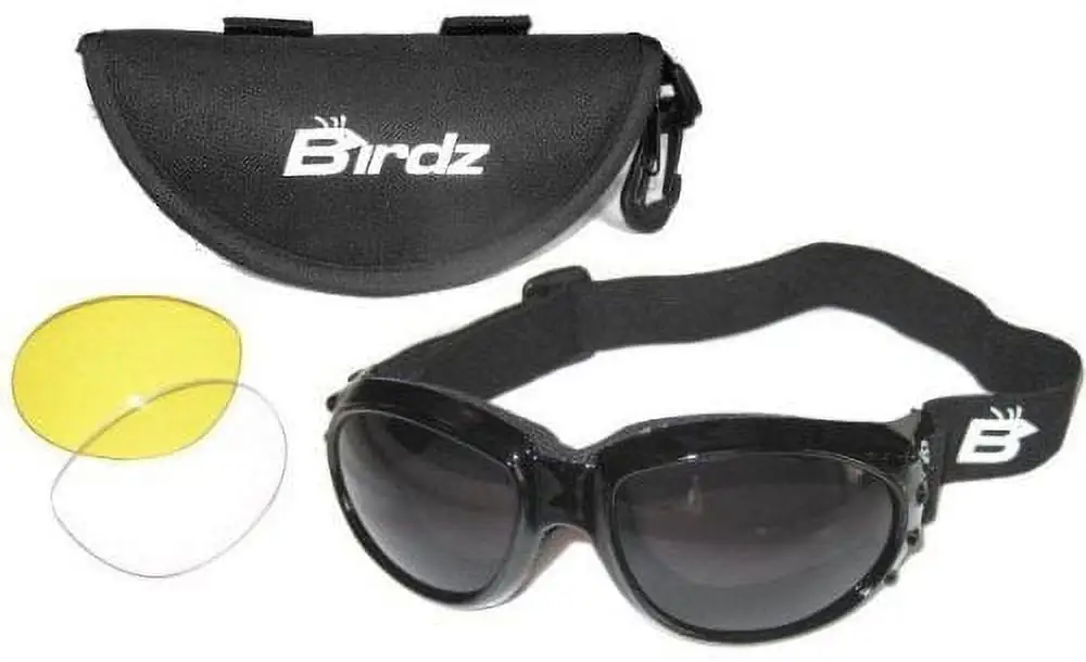 Foam Padded Motorcycle Goggles. Googles include 3 sets interchangeable lenses- Smoked. Yellow. and Clear. Vented Sides hel...