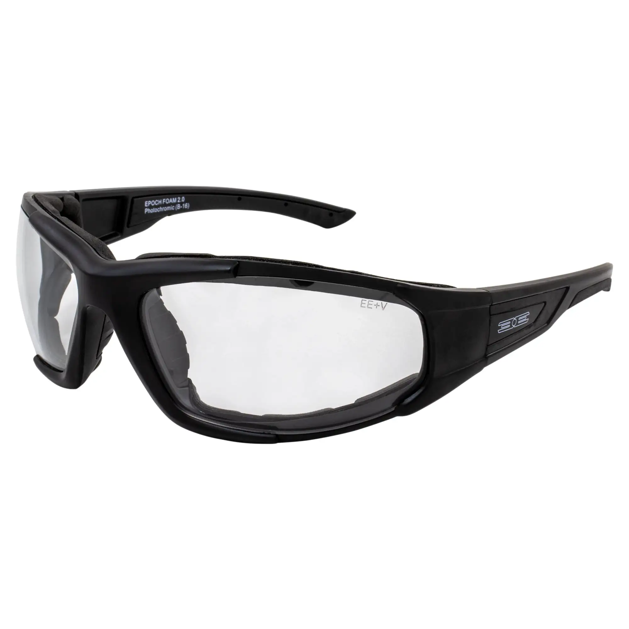 Epoch Eyewear Foam 2 Padded Motorcycle Riding Sunglasses Z87.1 Black Frame w/Photochromic Clear to Smoke Lens