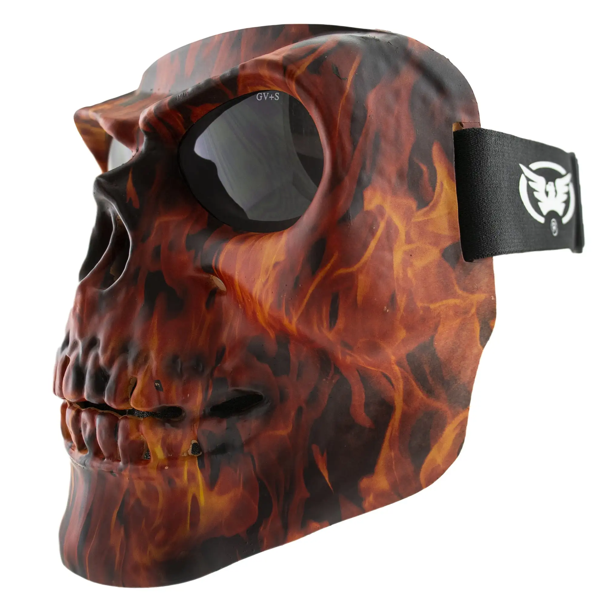 Global Vision Skull Mask Motorcycle Full Face Coverage Riding Goggles Matte Flame w/ Smoke Lenses