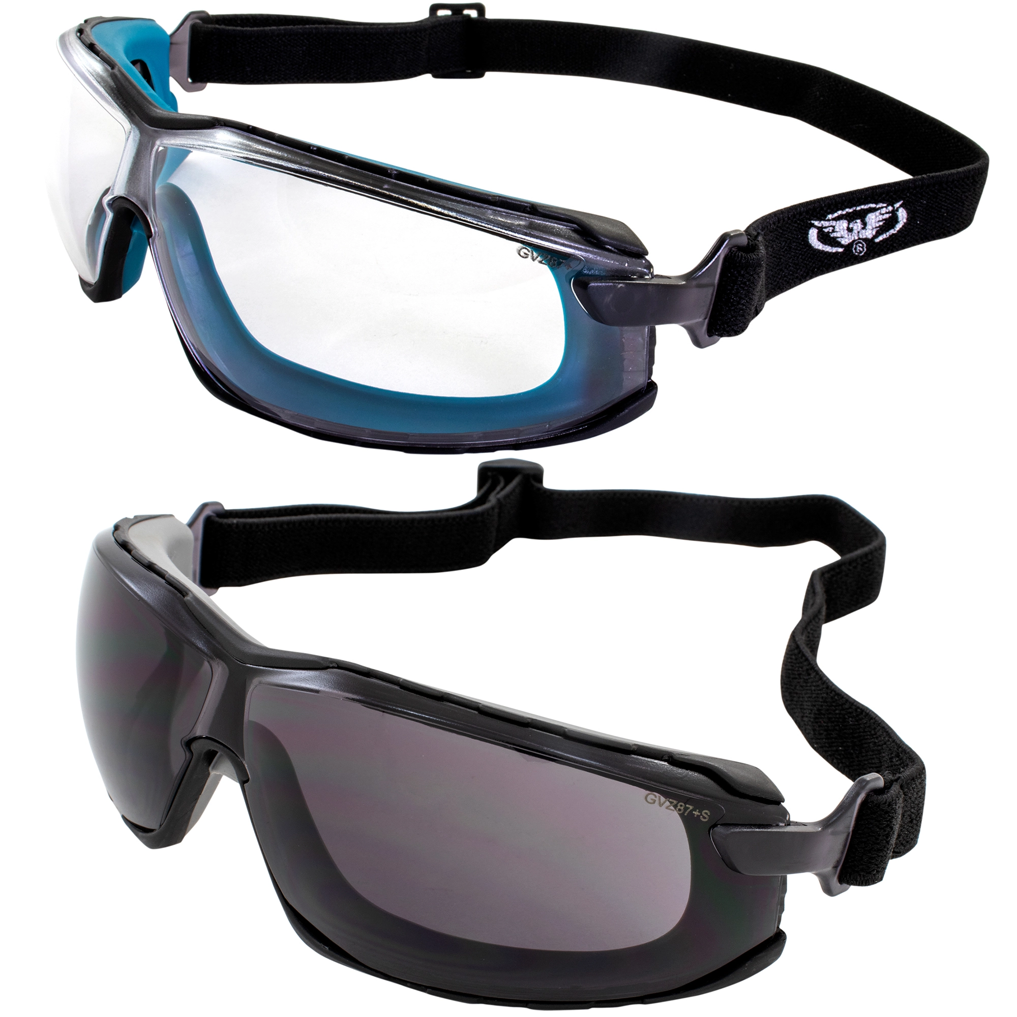 2 Pairs Global Vision Sunn Up Motorcycle Safety Goggles ANSI Z87.1 Scratch-Resistant Anti-Fog Gray Frame w/ Smoke Lens & B...