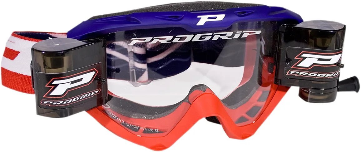 Pro Grip 3450 Riot MX Offroad Goggles w/Roll-Off System Blue/Red Progrip