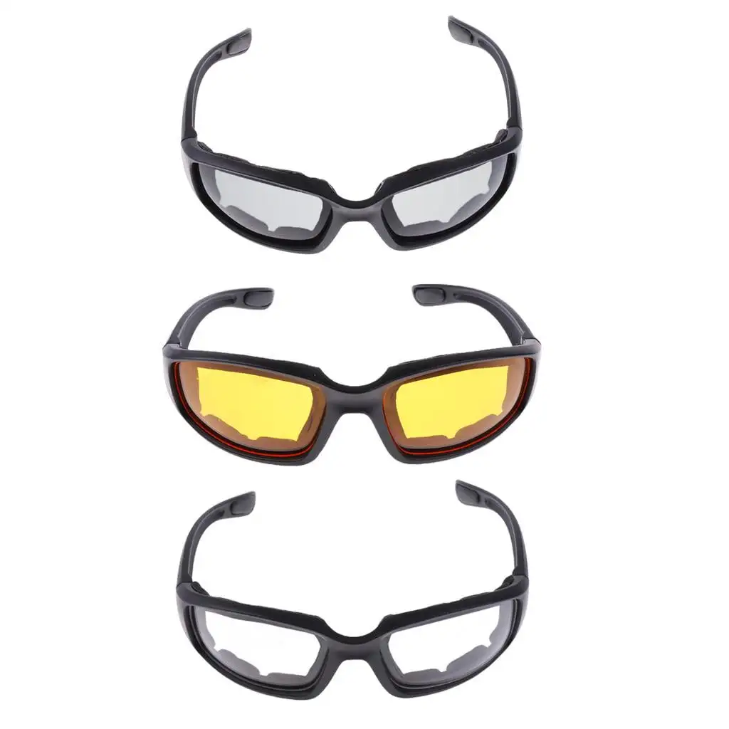 3x ATV Dustproof Riding Glasses Smoke Clear Yellow Padded Goggles Baosity