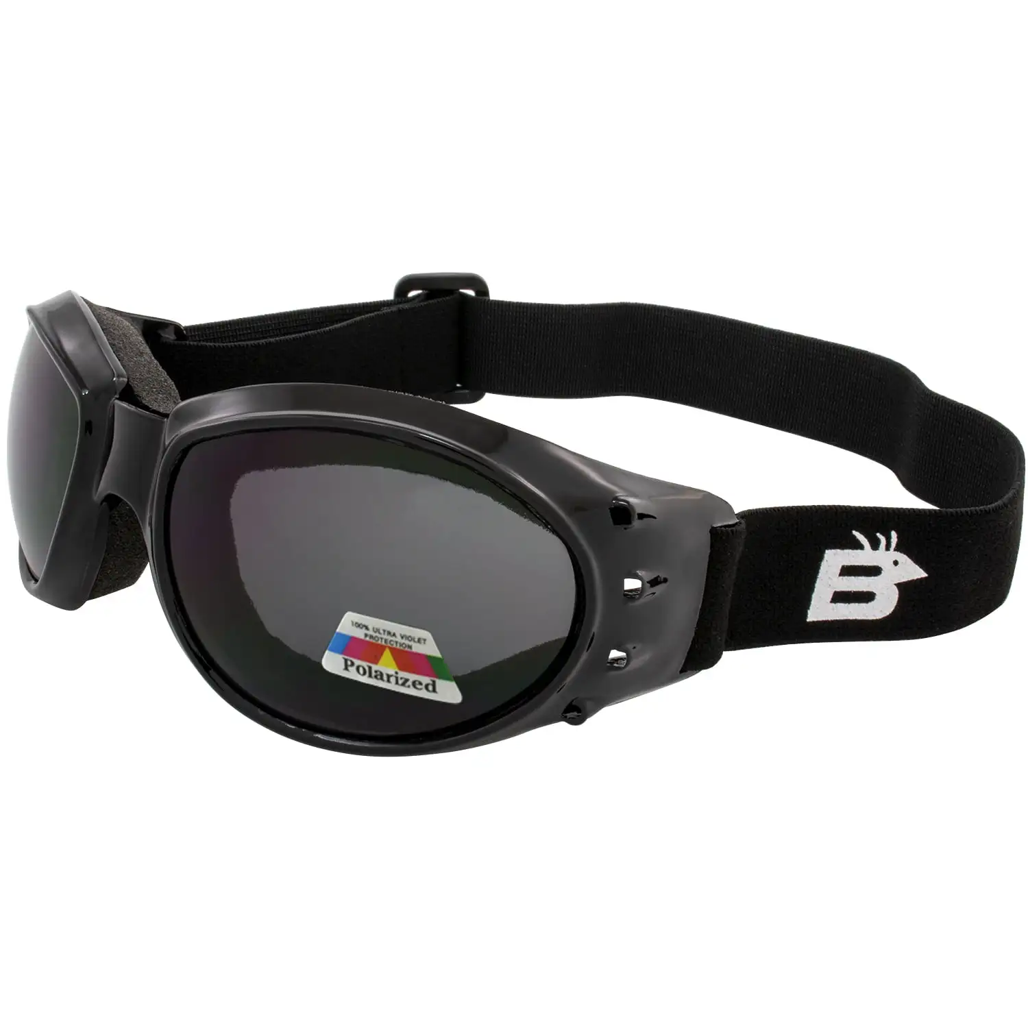 Birdz Eagle Padded Motorcycle Airsoft Goggles Gloss Black Frames Anti-Fog Polarized Smoke Lenses