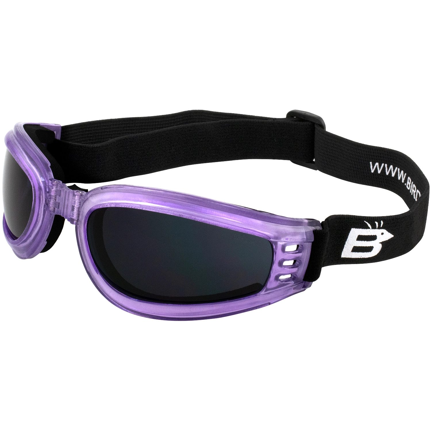 Birdz Eyewear Cardinal Women's Purple Padded Floating Motorcycle Goggles Super Dark Lenses