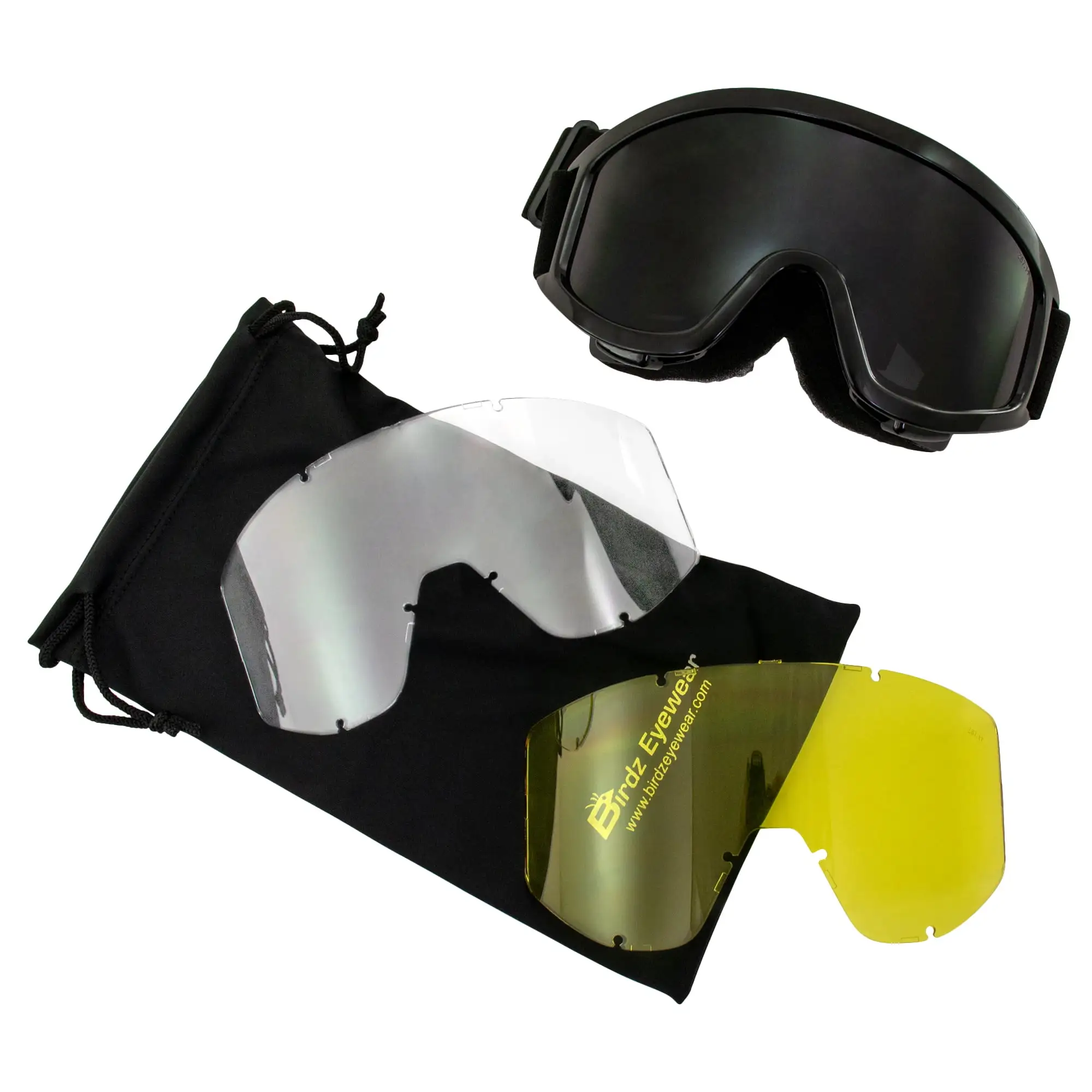 Birdz Vulture OTG Fit-Over Motorcycle Goggles Kit Black Frame Yellow Clear & Smoke Lens
