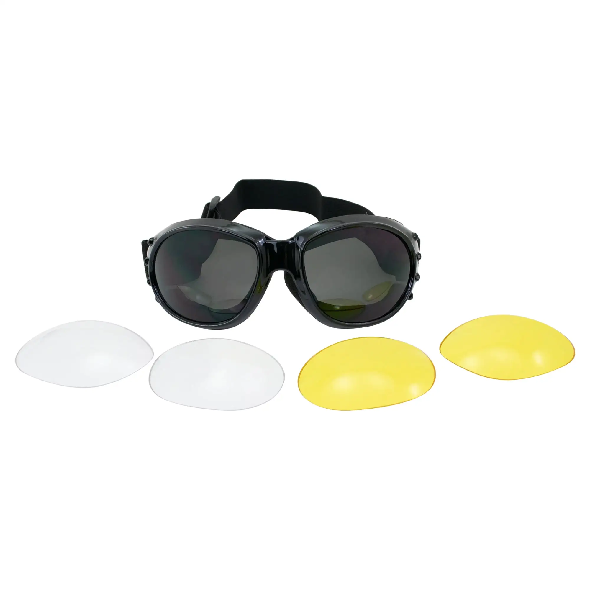 MotoFrames MF Vulcan Padded Motorcycle Goggles Kit Black Frames Clear. Smoke and Yellow Lenses
