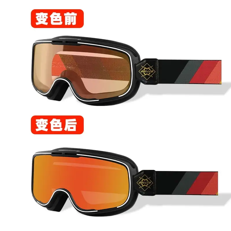 BOLLFO Smart Color Changing Motorcycle Goggles Harley Retro Helmet Myopia Riding Goggles Universal Day and Night NEWCE