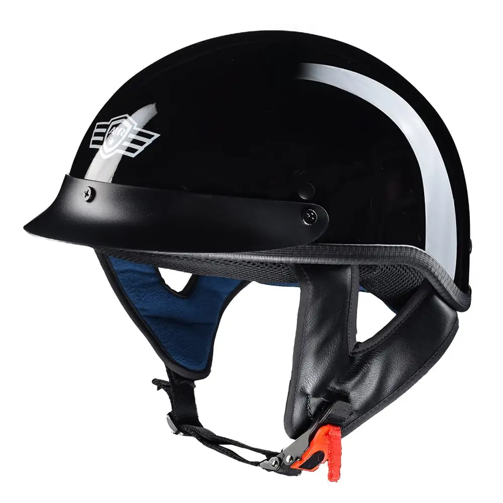 AHR RUN-C Motorcycle Half Face Helmet DOT Approved Bike Cruiser Chopper High Gloss Black S S