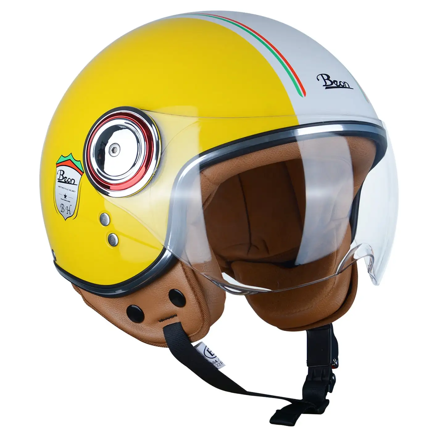 BEON Half Face Retro Vintage Motorcycle Helmet Anti-Scratch Visor Adults Moped Vespa. DOT & ECE Approved M