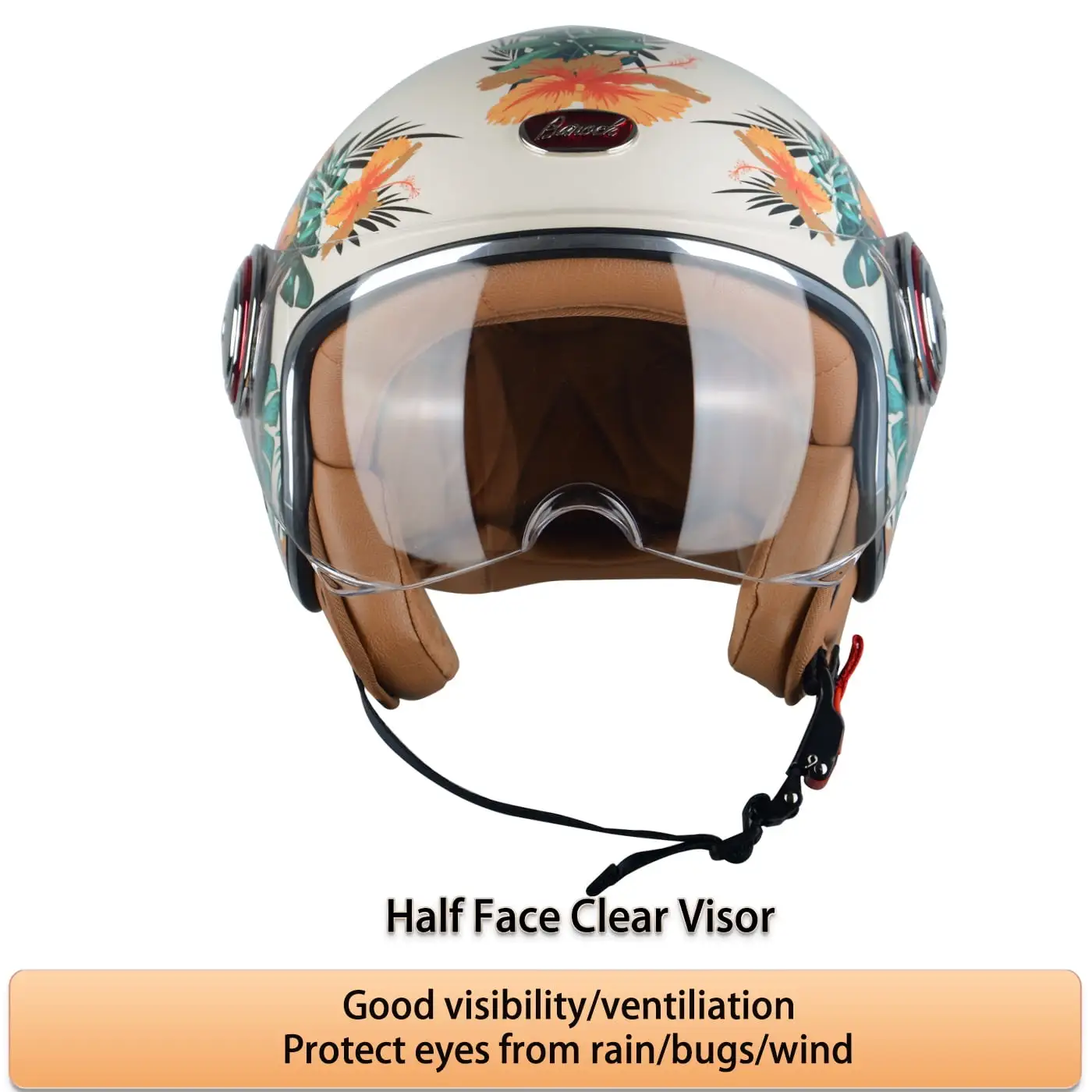 BEON Half Face Retro Vintage Motorcycle Helmet Anti-Scratch Visor Adults Moped Vespa. DOT & ECE Approved M